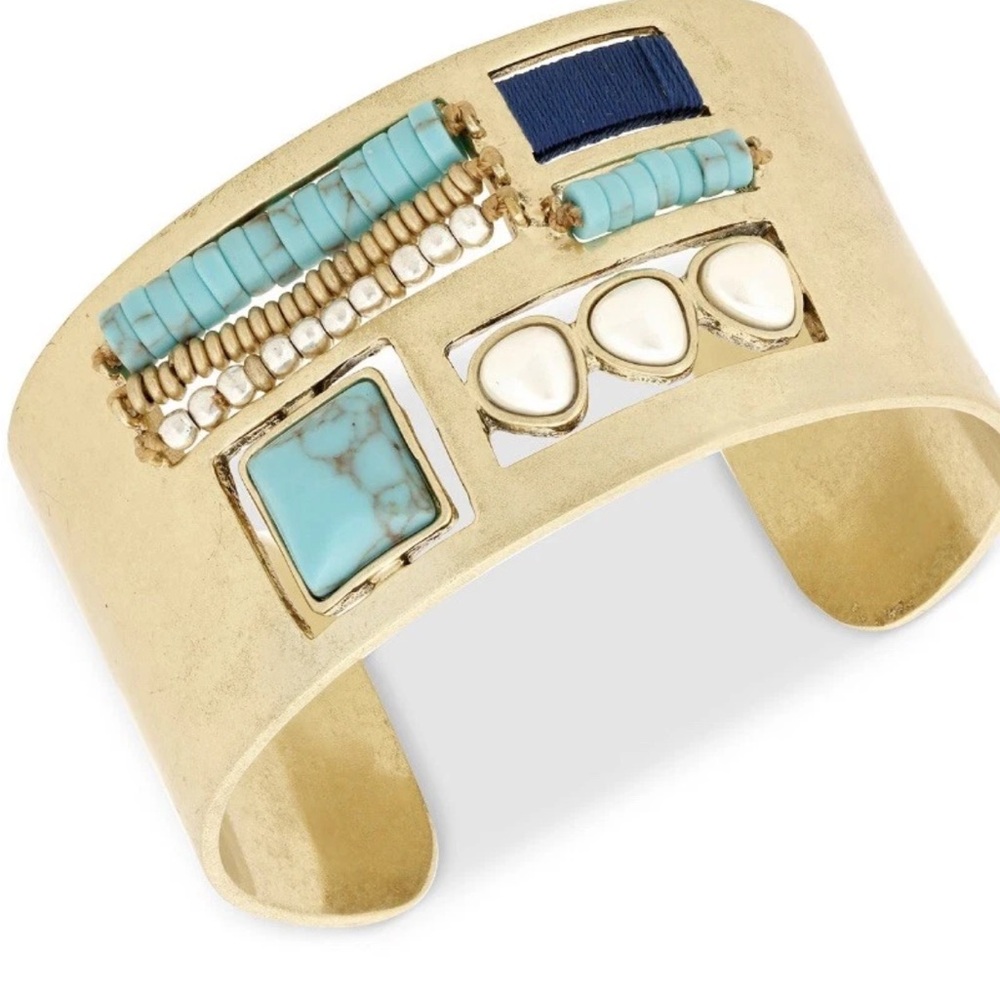 NWT Lucky Brand Gold and Blue Geometric Cuff Bracelet